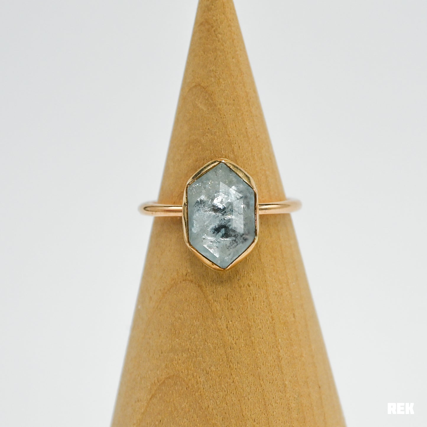 Gold fill rose cut hexagon aquamarine size 7.25