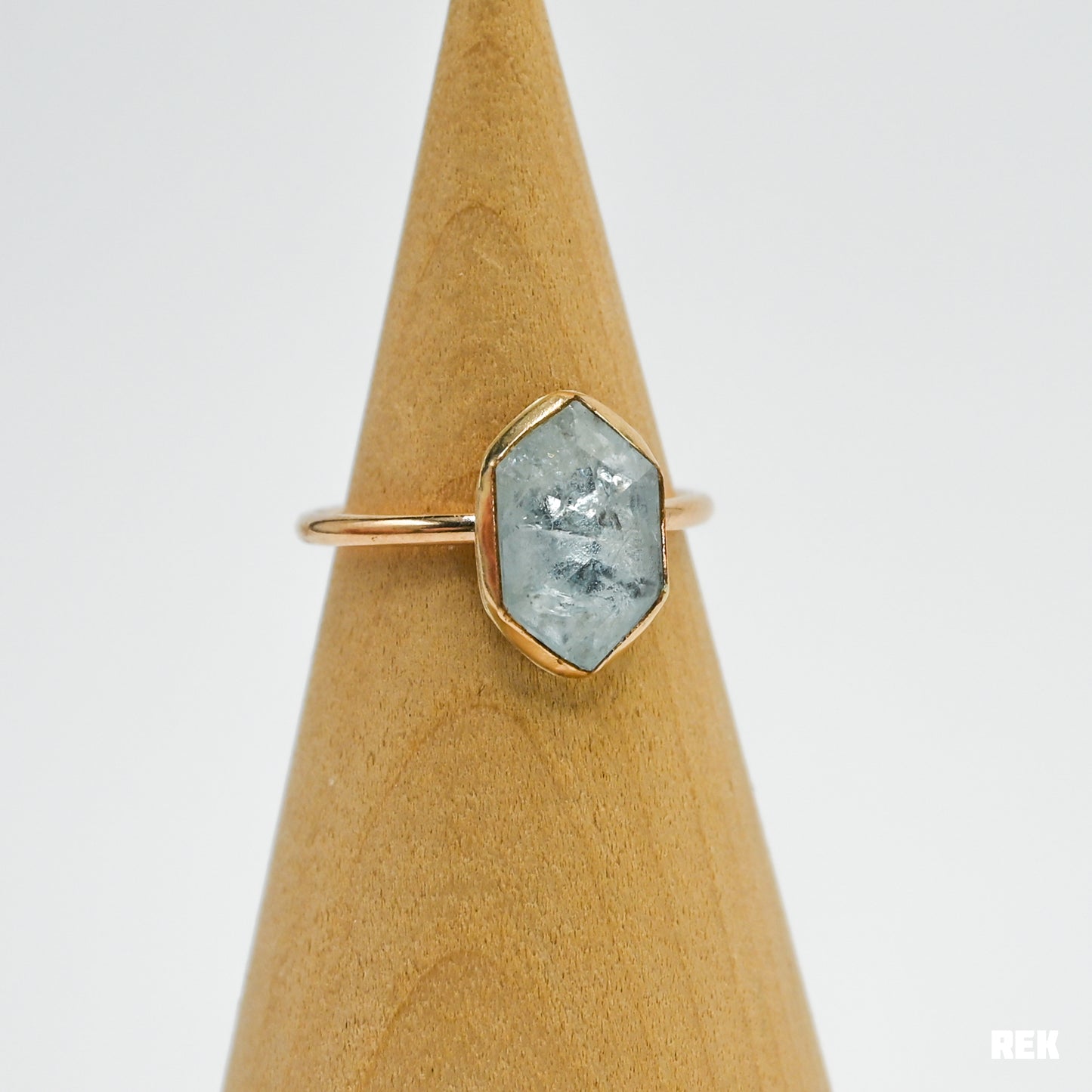 Gold fill rose cut hexagon aquamarine size 7.25