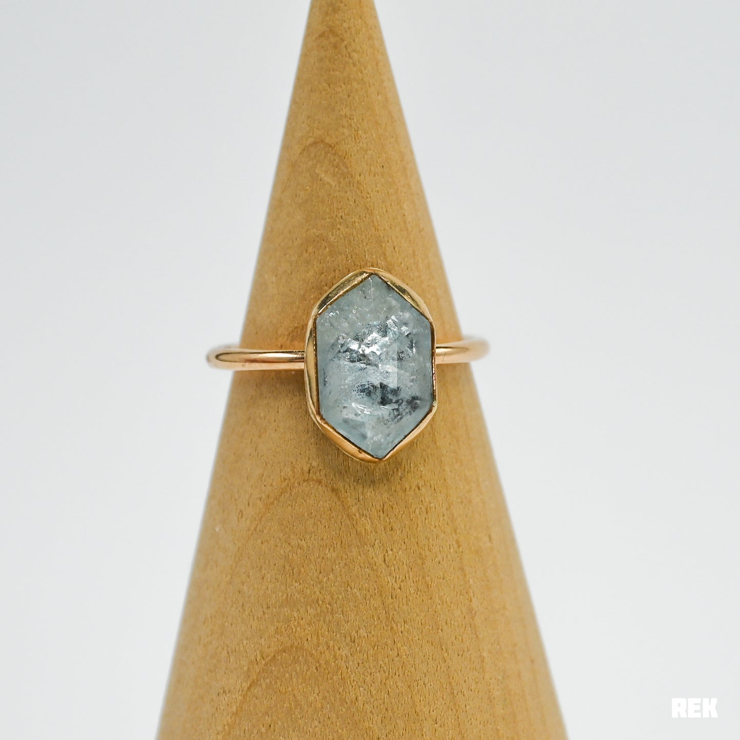 Gold fill rose cut hexagon aquamarine size 7.25