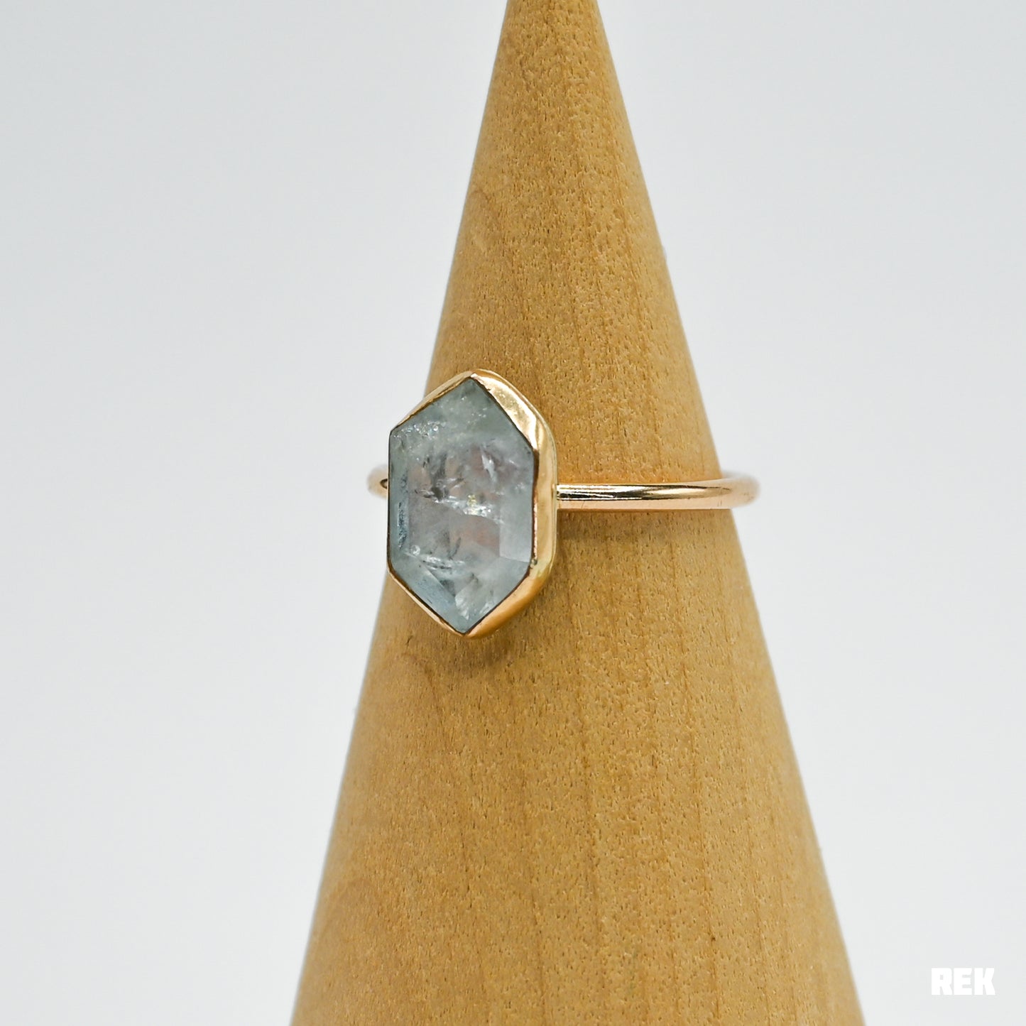 Gold fill rose cut hexagon aquamarine size 7.25