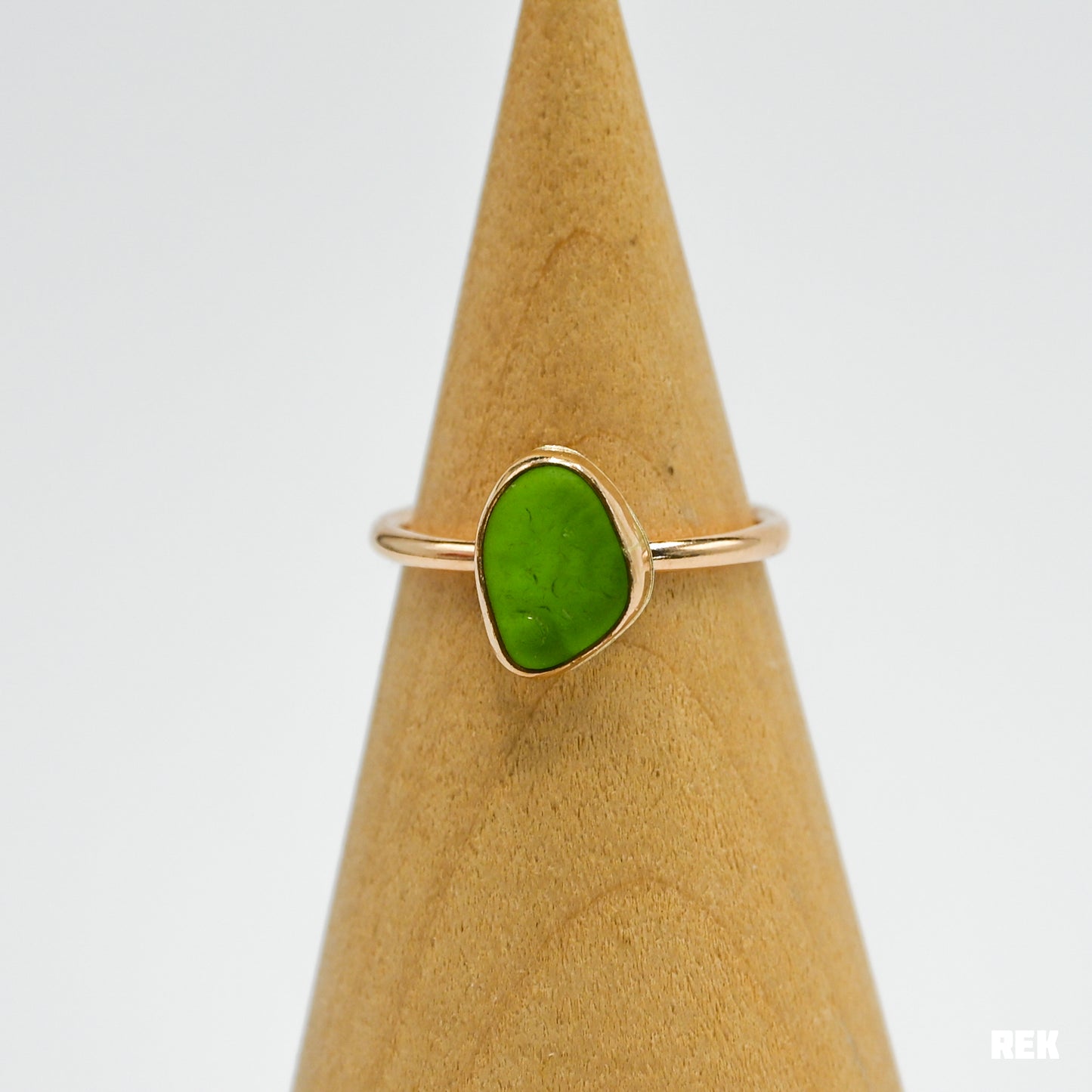 Gold fill lime green sea glass size 6.5