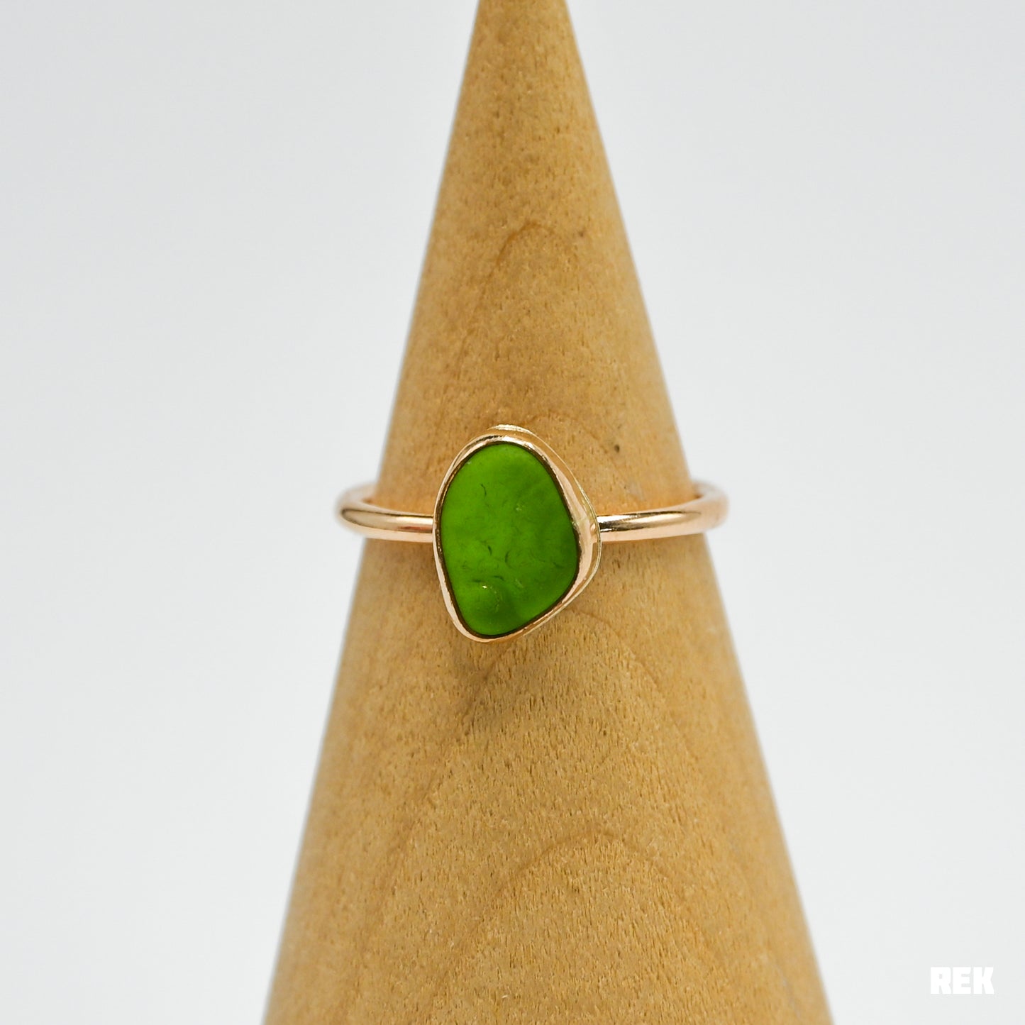 Gold fill lime green sea glass size 6.5