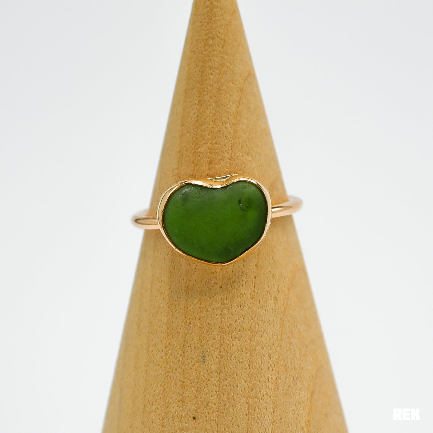 Gold fill green heart sea glass size 7.5
