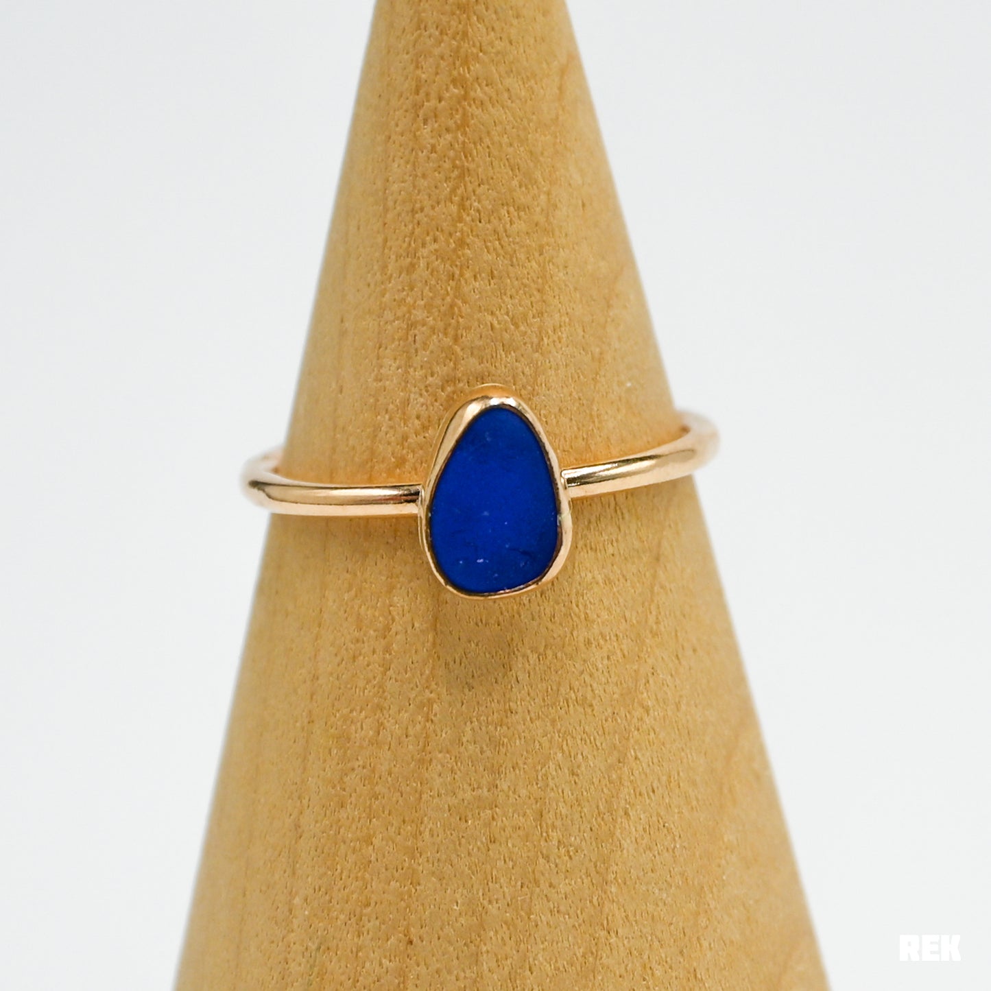 Gold fill cobalt sea glass size 8.5