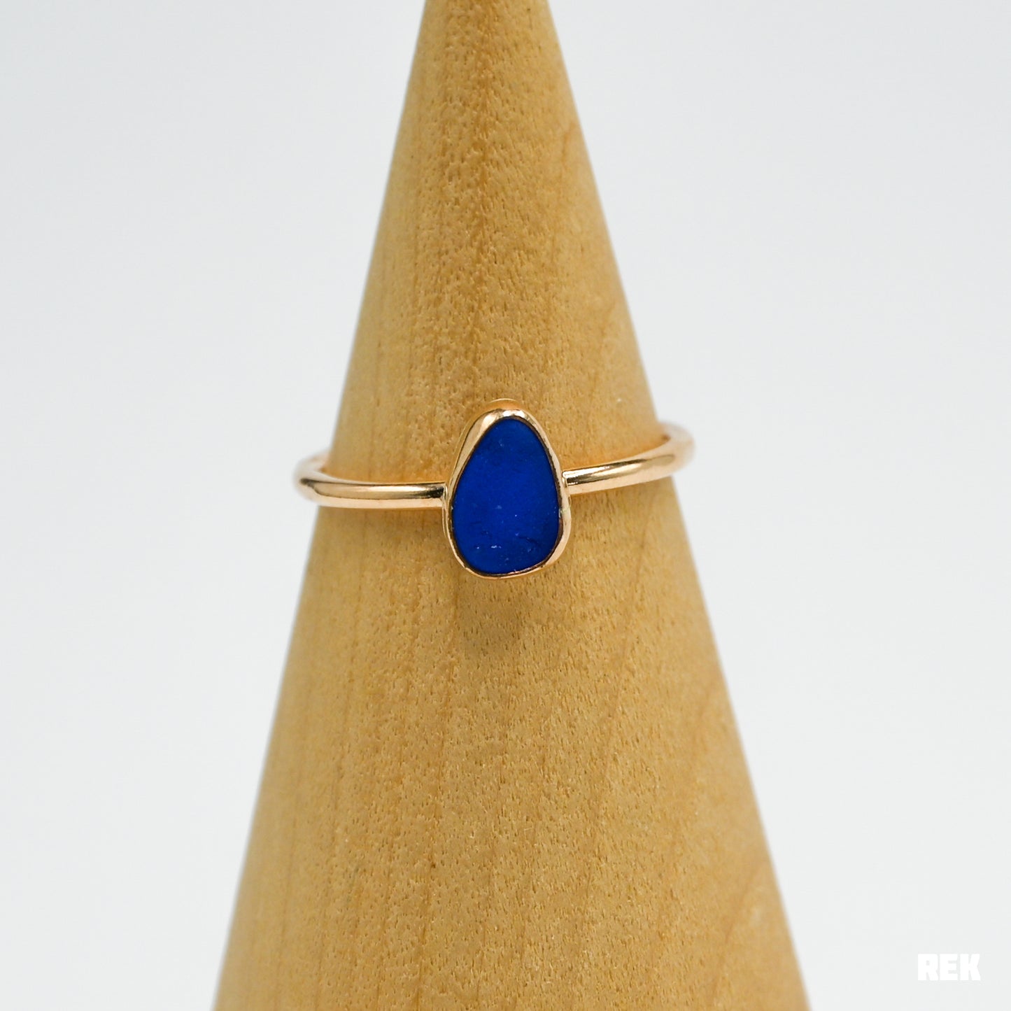 Gold fill cobalt sea glass size 8.5
