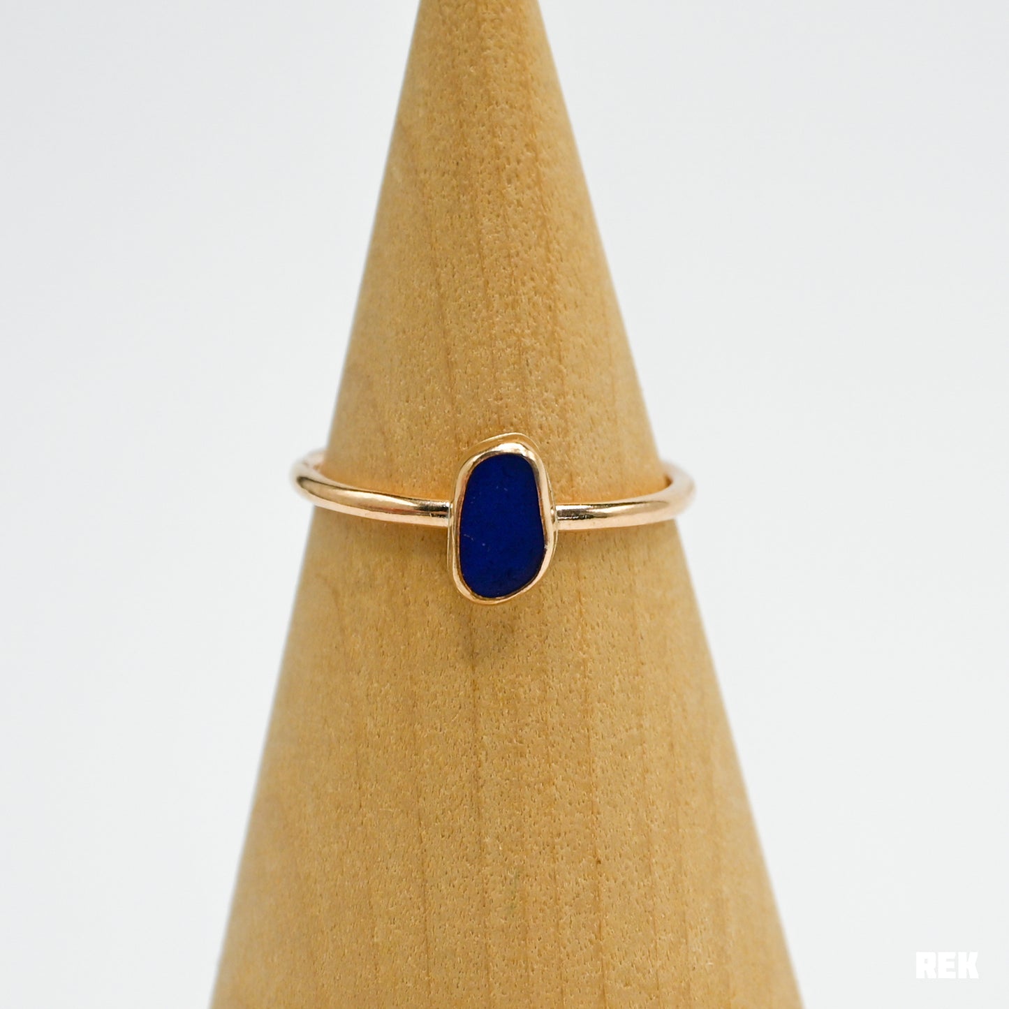 Gold fill cobalt sea glass size 9