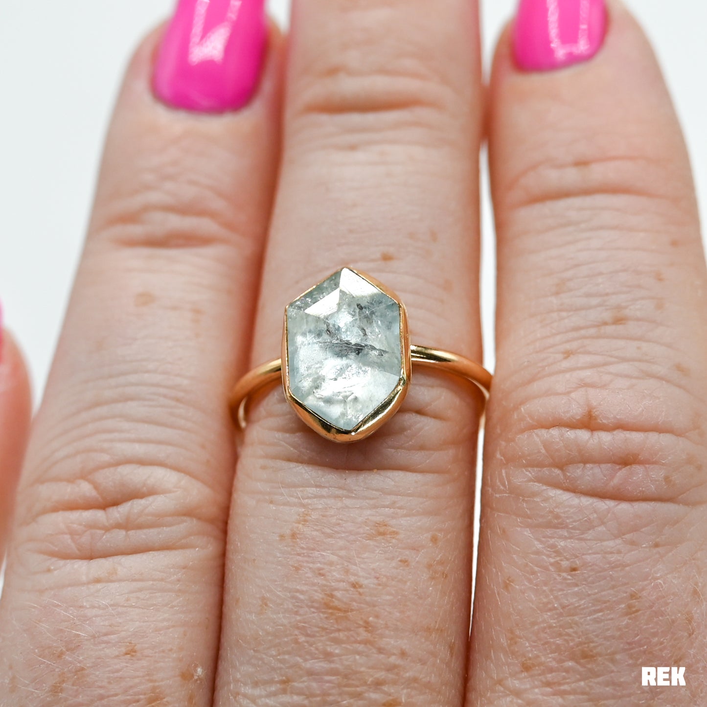 Gold fill rose cut hexagon aquamarine size 7.25