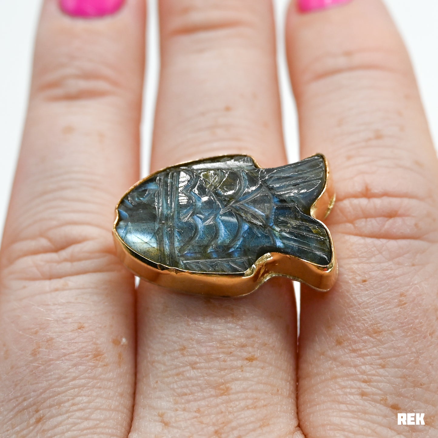 Gold fill carved Labradorite size 7.5