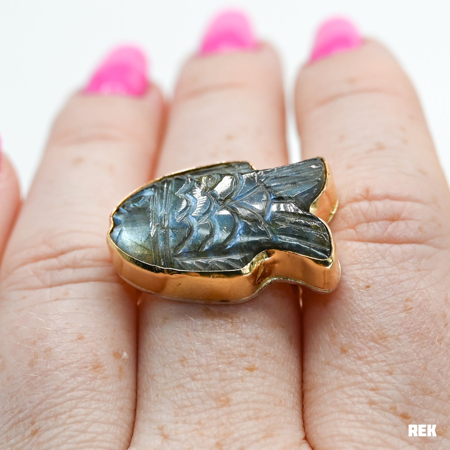 Gold fill carved Labradorite size 7.5
