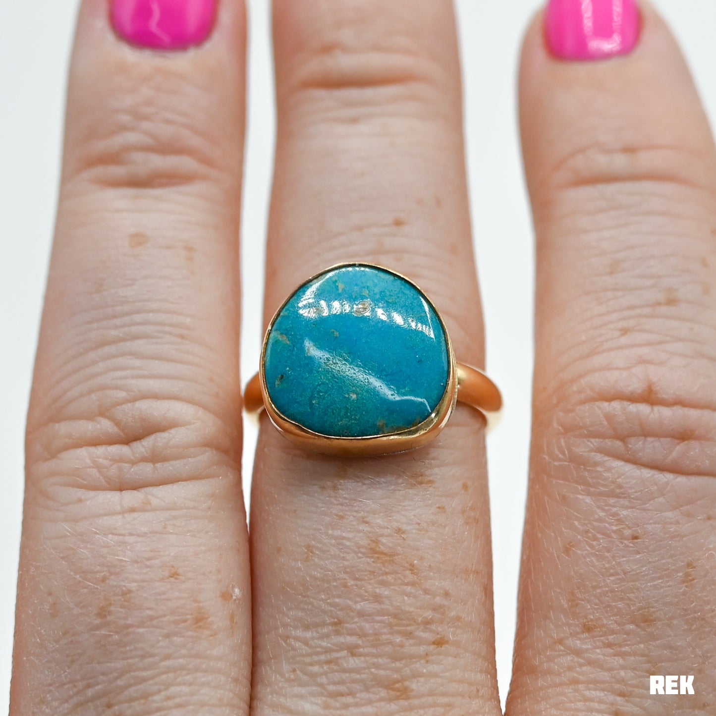 Gold fill xl Kingman turquoise size 7.5