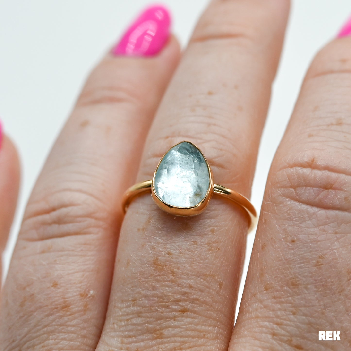 Gold fill rose cut aquamarine size 8