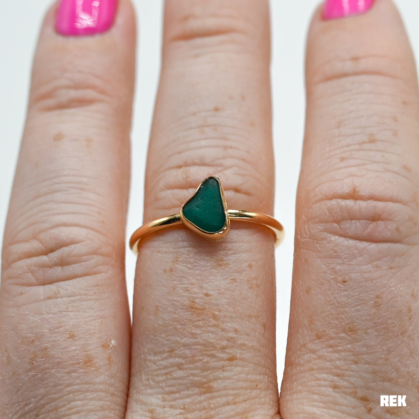 Gold fill teal sea glass size 7.5