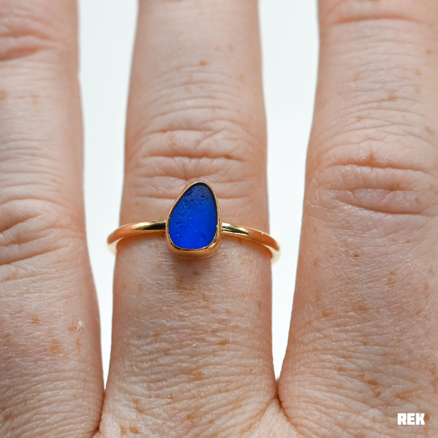 Gold fill cobalt sea glass size 8.5