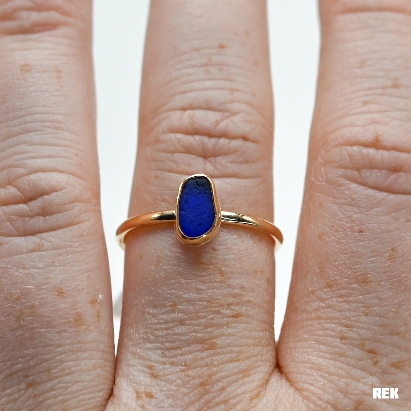 Gold fill cobalt sea glass size 9