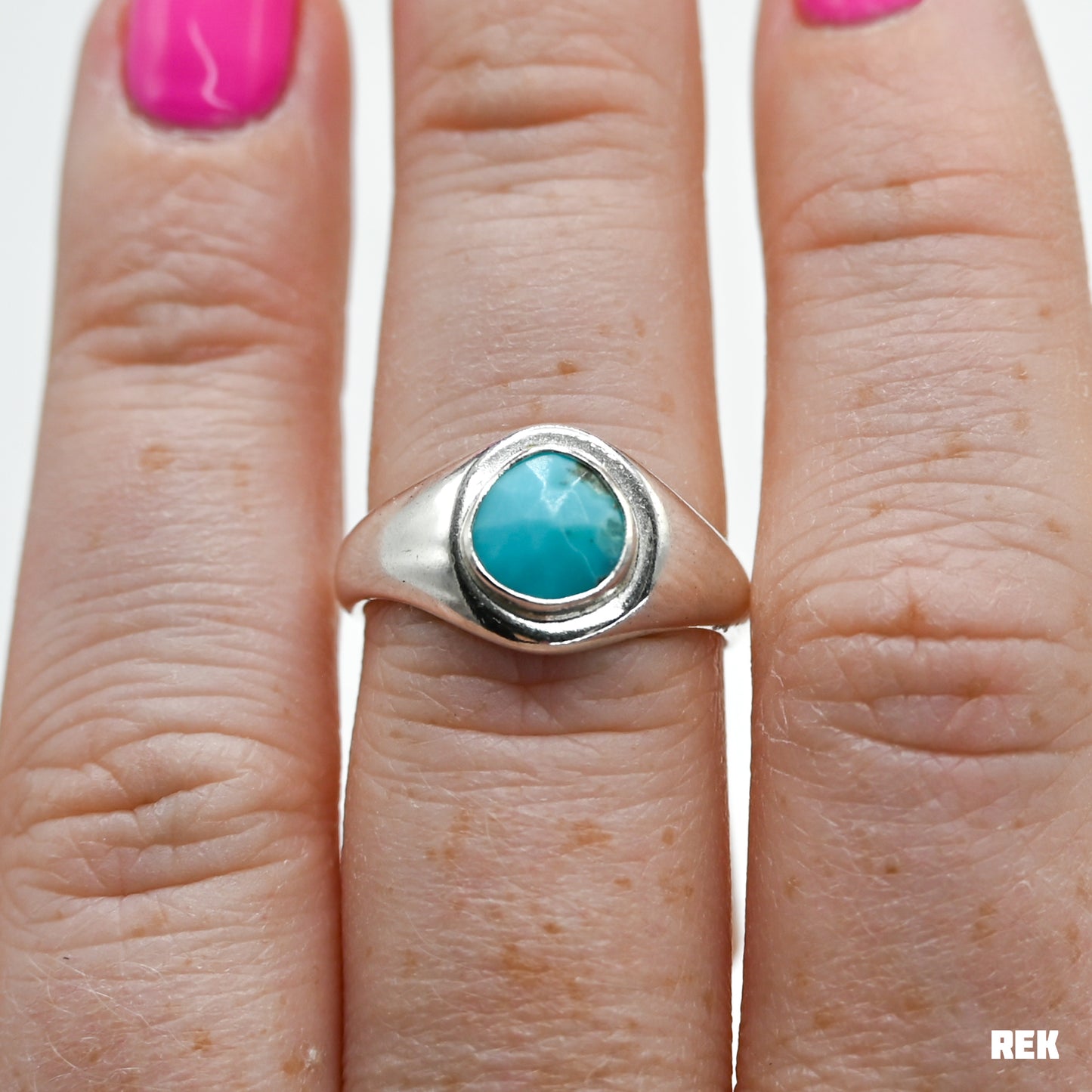 Arizona rose cut turquoise oval signet size 7