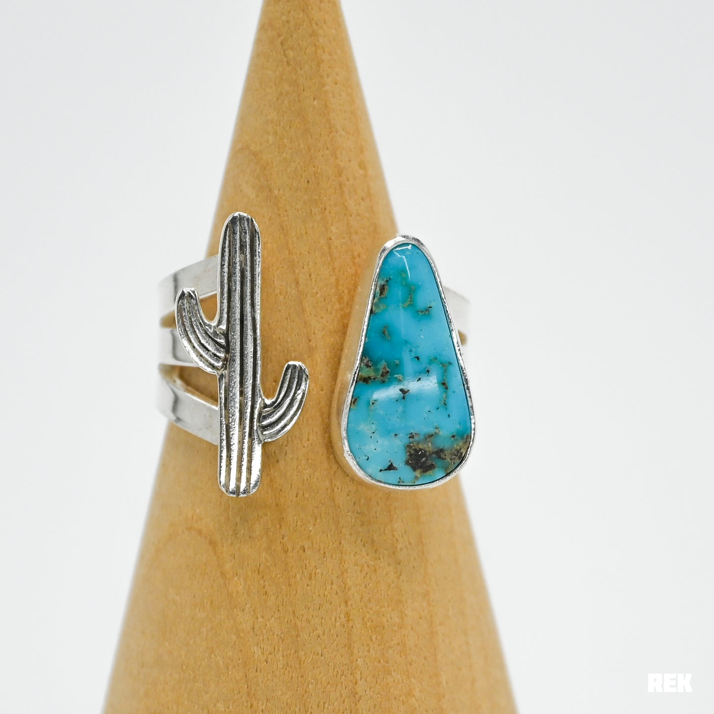 Adjustable turquoise mountain and cactus size 7.25