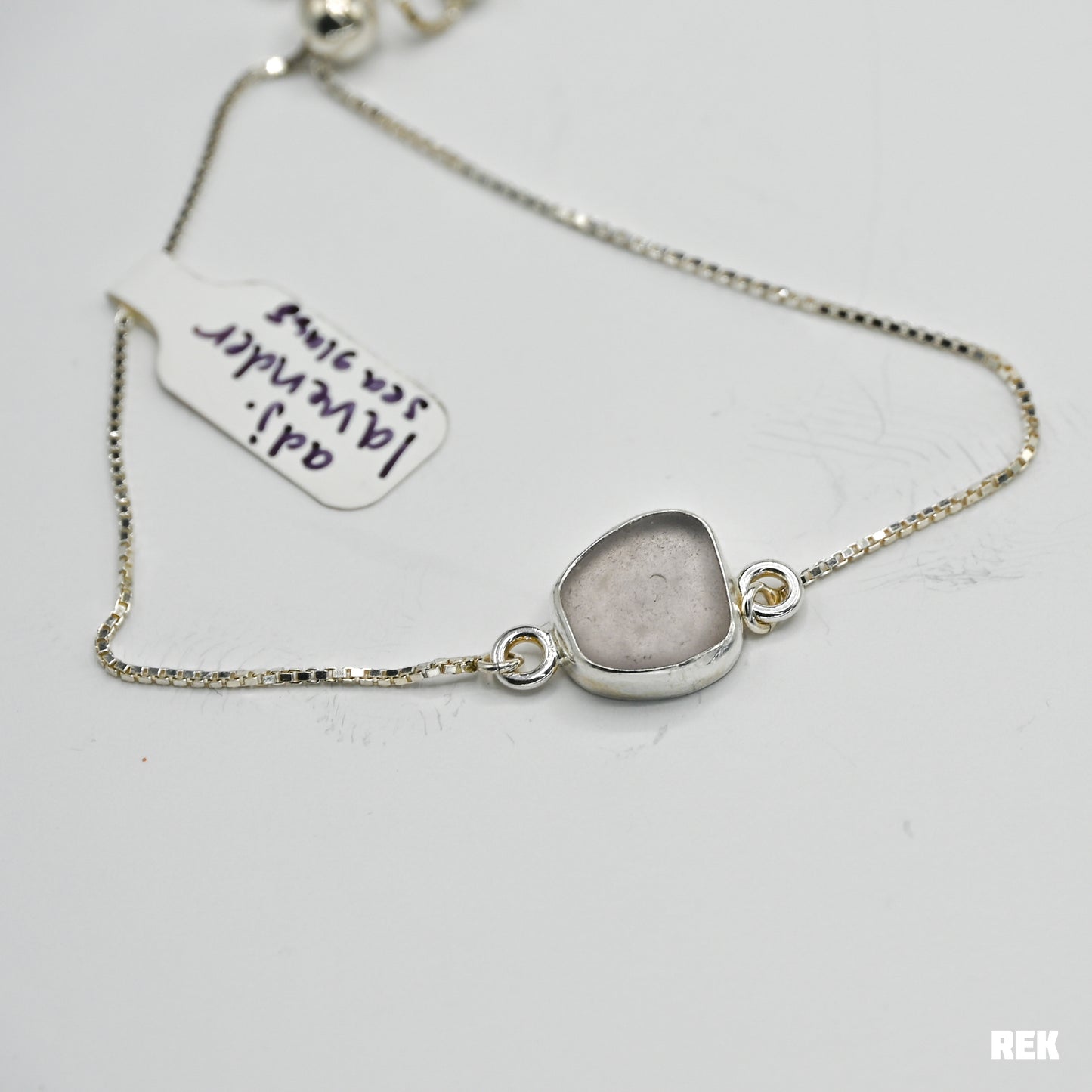Adjustable bracelet with lavender sea glass