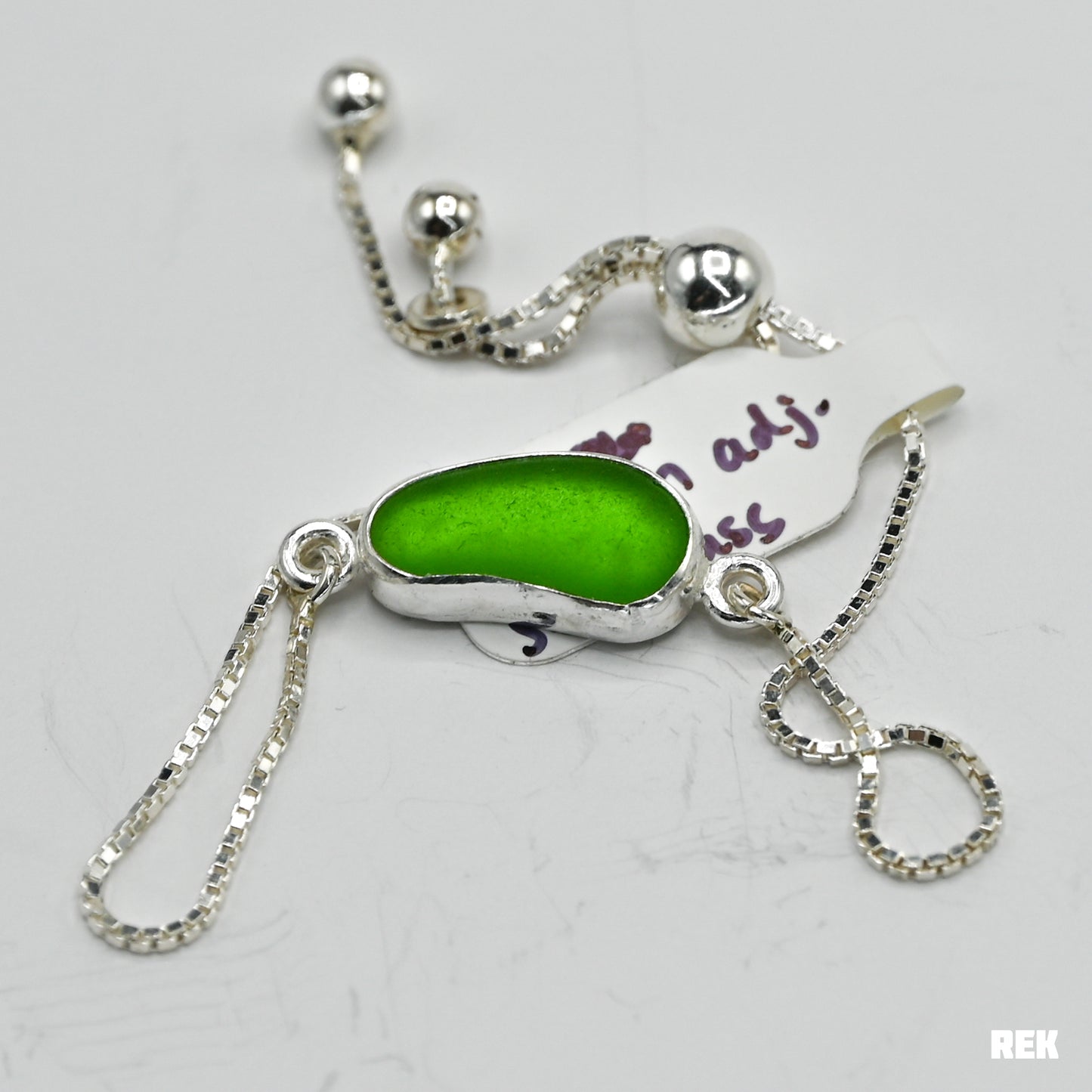 Adjustable green sea glass bracelet