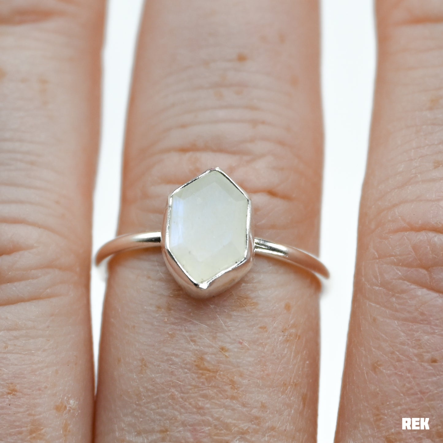 Hexagon rose cut rainbow moonstone size 8