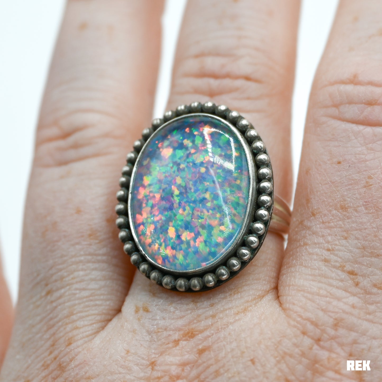 XXL oval lab opal bead around size 8