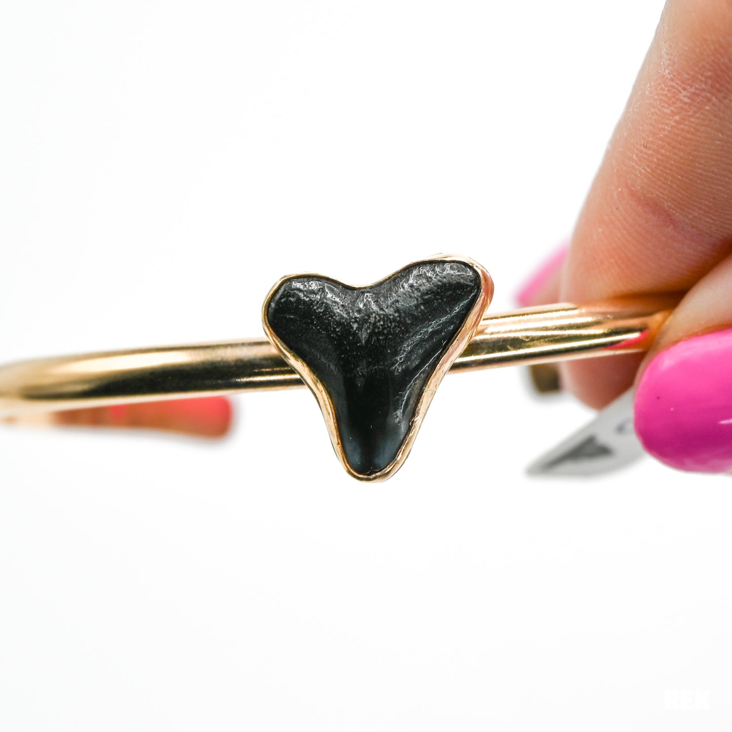 Gold fill fossilized shark tooth cuff