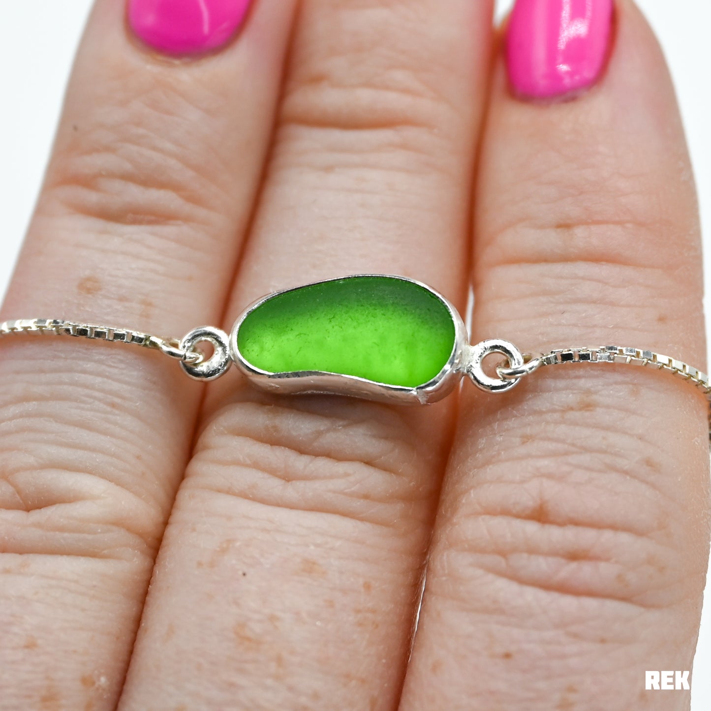 Adjustable green sea glass bracelet