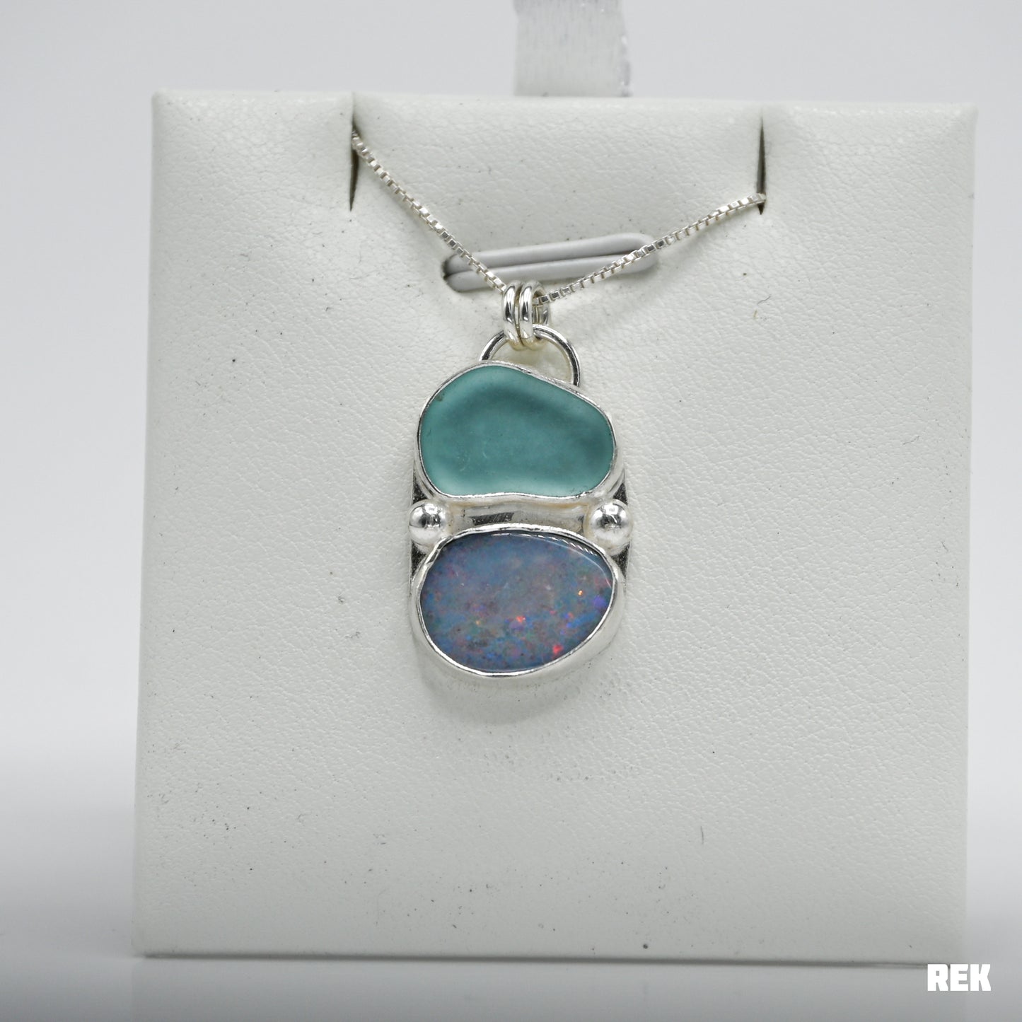 Aqua sea glass and Australian opal necklace