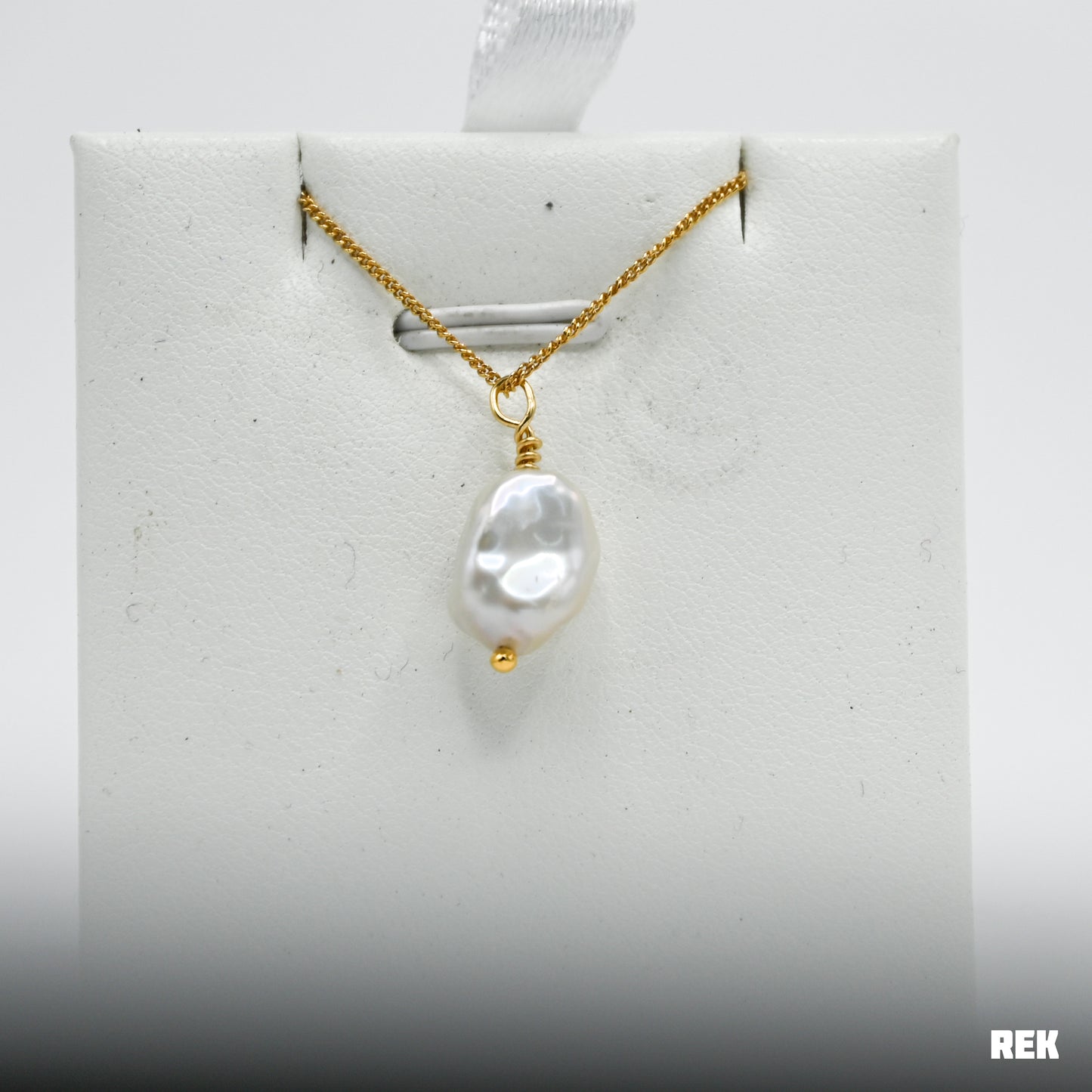 Gold fill pearl keshi charm necklace