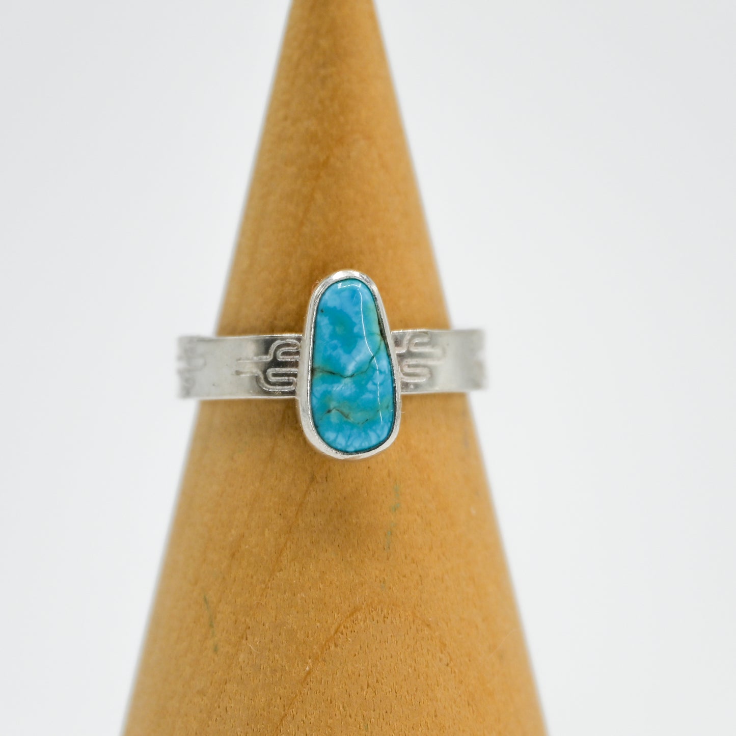 Cactus stamped band with AZ south hill turquoise size 7.25