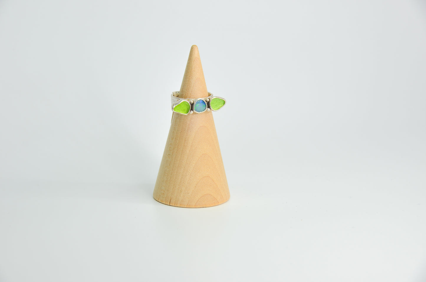 Triple Sea Glass and Australian Opal Size 8