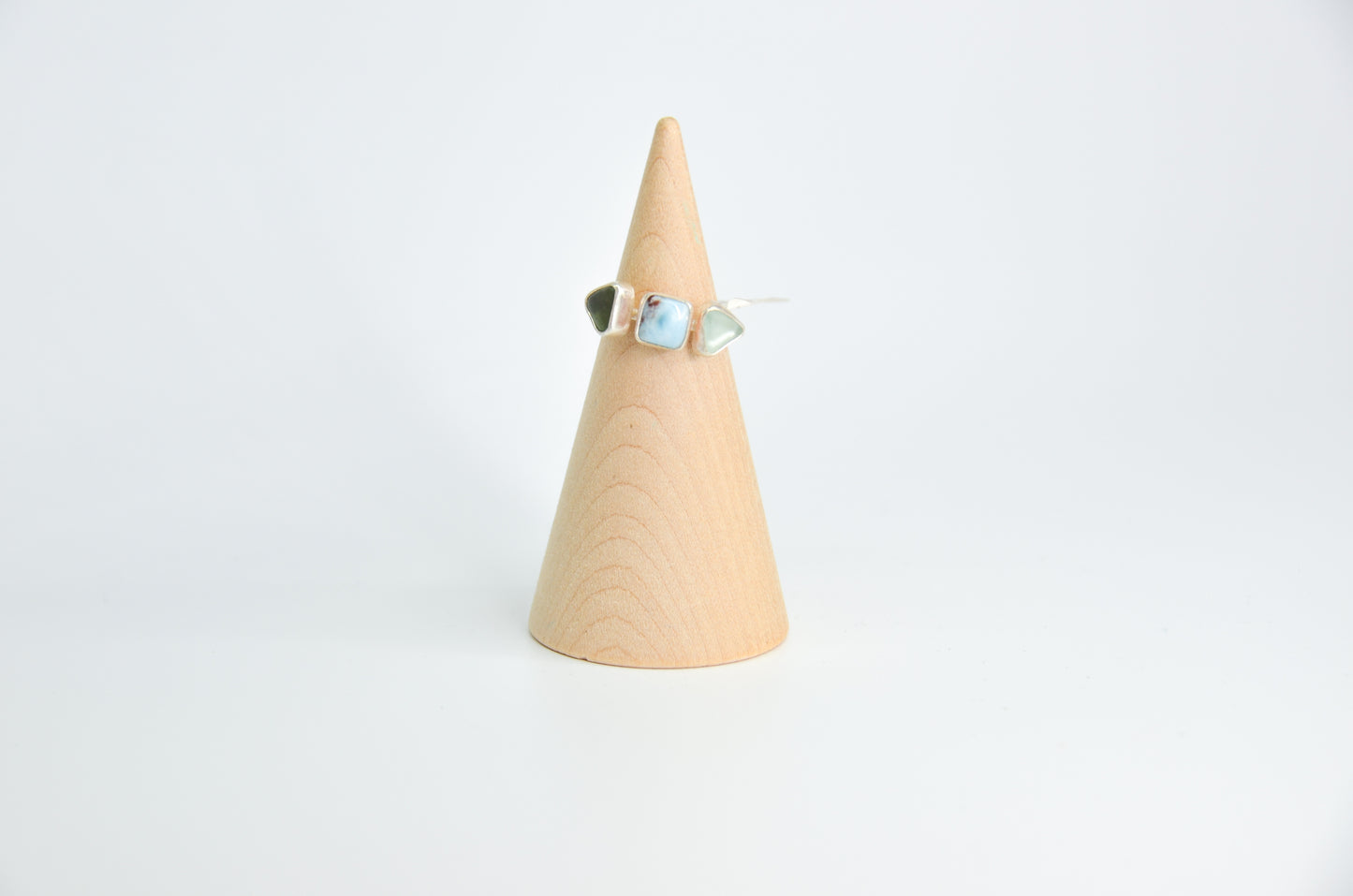 Triple Sea Glass and Larimar Ring Size 6.5