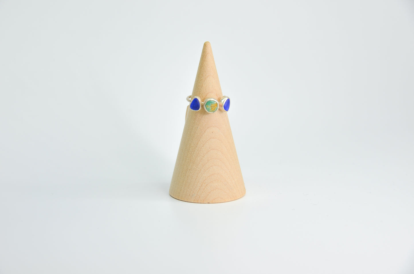 Triple Sea Glass And Turquoise Ring Size 6.75