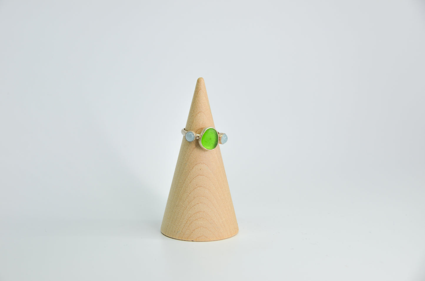 Triple Sea Glass and Aquamarine Ring Size 6.75