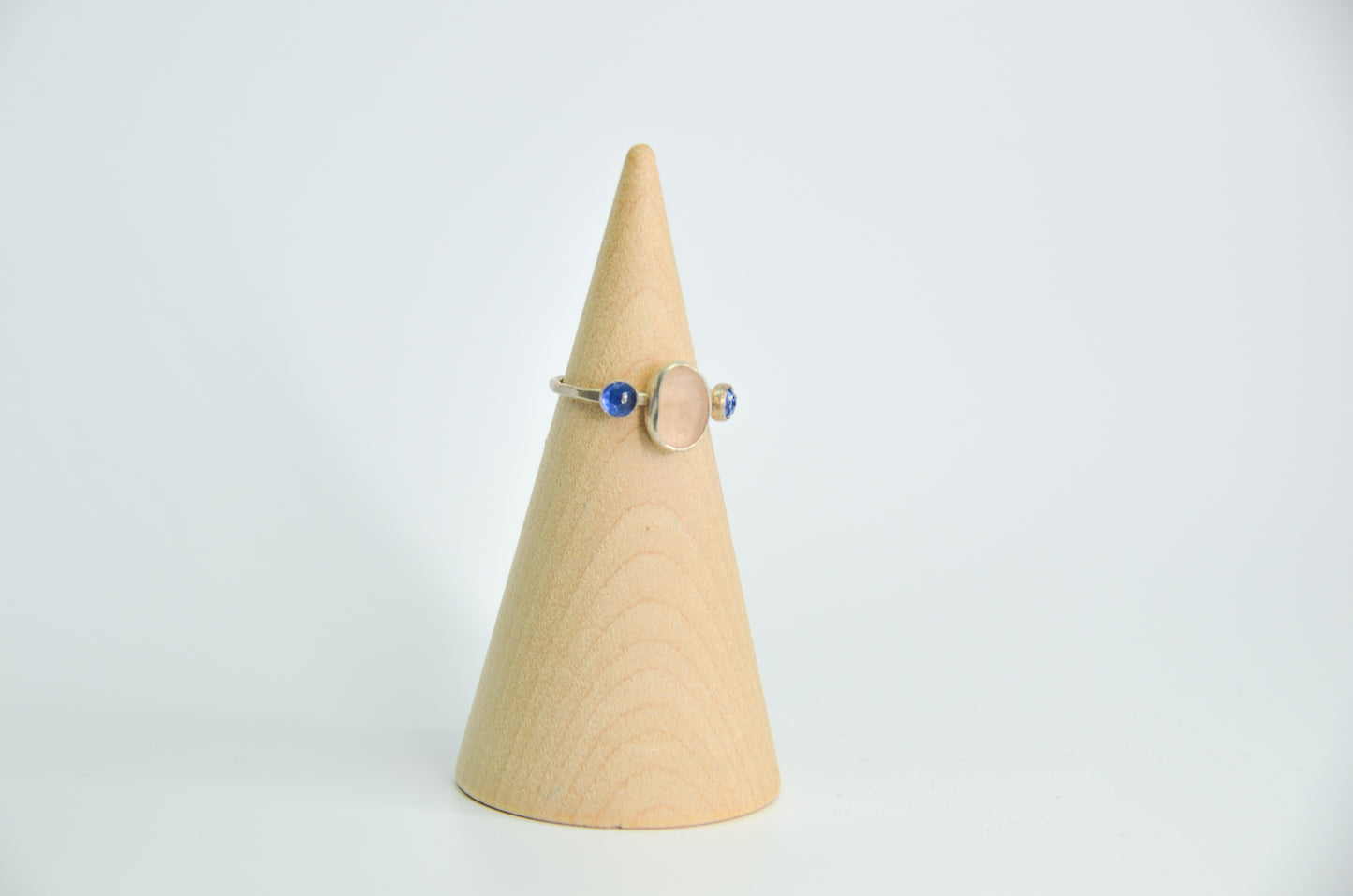 Triple Pink Sea Glass and Kyanite Ring Size 7.25