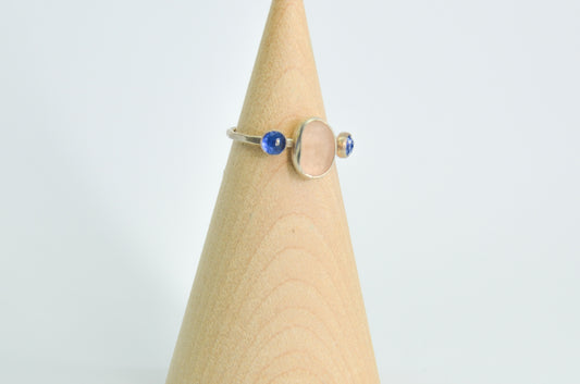 Triple Pink Sea Glass and Kyanite Ring Size 7.25