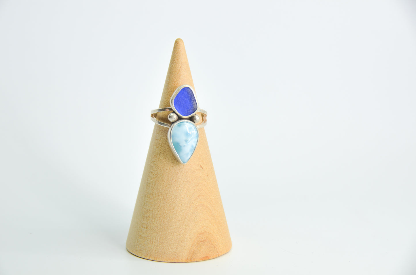 Cobalt Sea Glass and Larimar Size 6.75