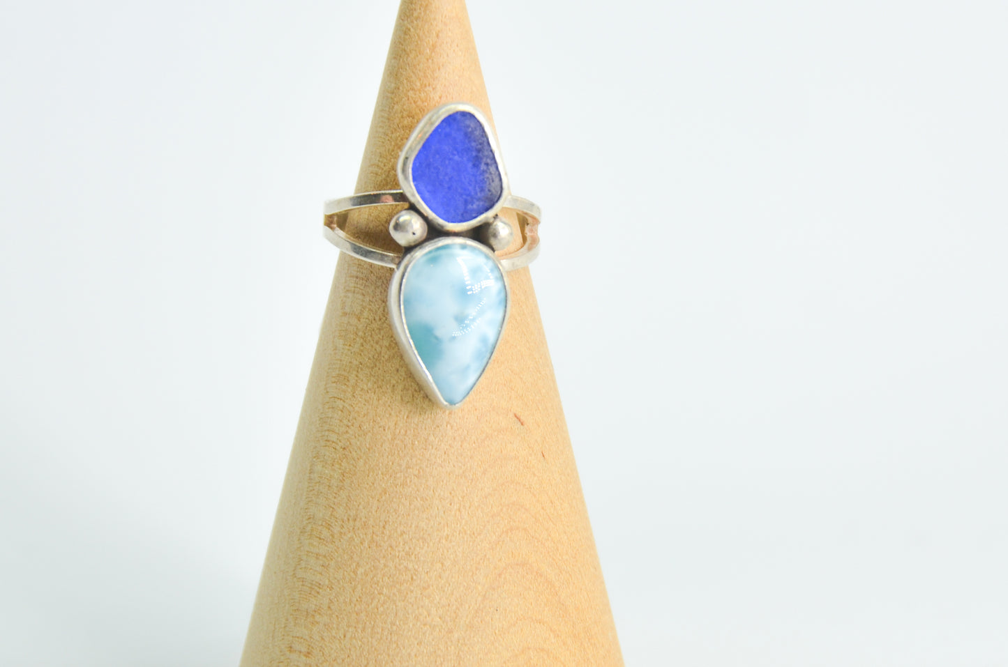 Cobalt Sea Glass and Larimar Size 6.75