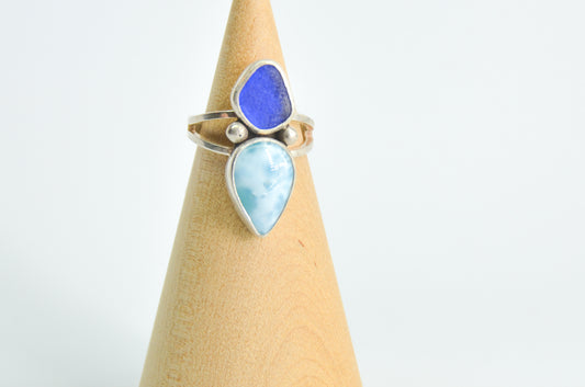Cobalt Sea Glass and Larimar Size 6.75