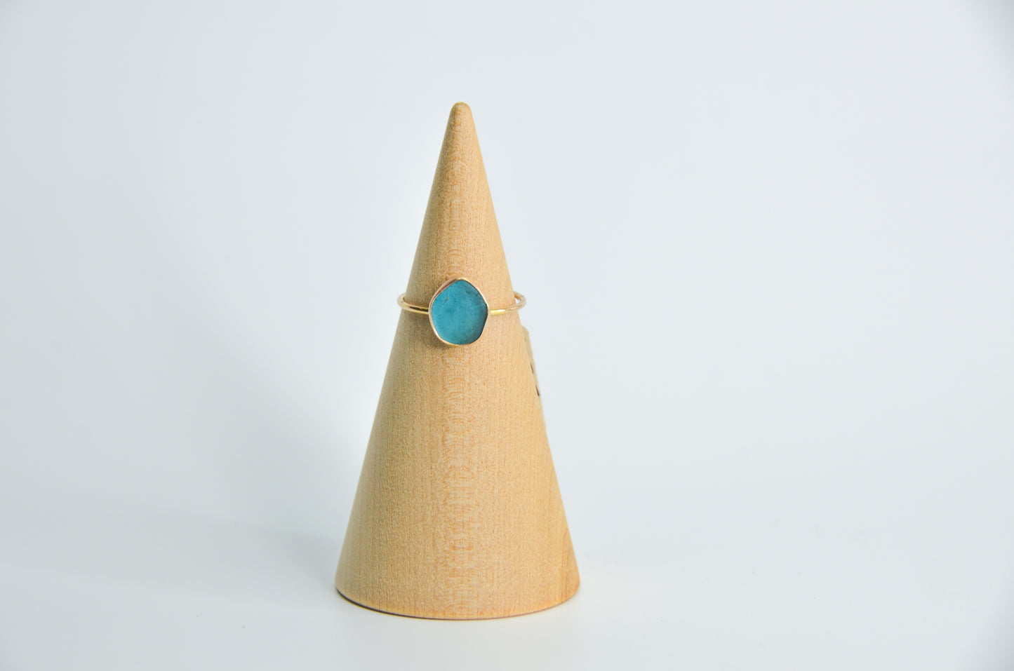 14k Yellow Gold and Very Rare Turquoise Sea Glass