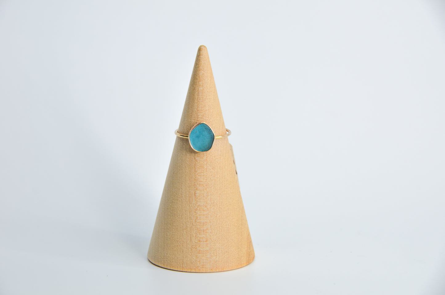 14k Yellow Gold and Very Rare Turquoise Sea Glass