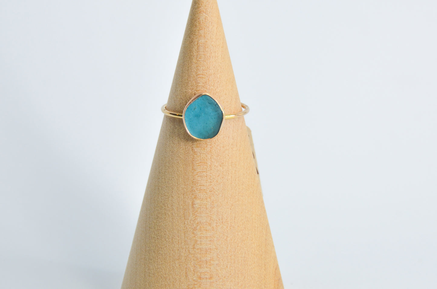 14k Yellow Gold and Very Rare Turquoise Sea Glass