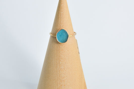 14k Yellow Gold and Very Rare Turquoise Sea Glass