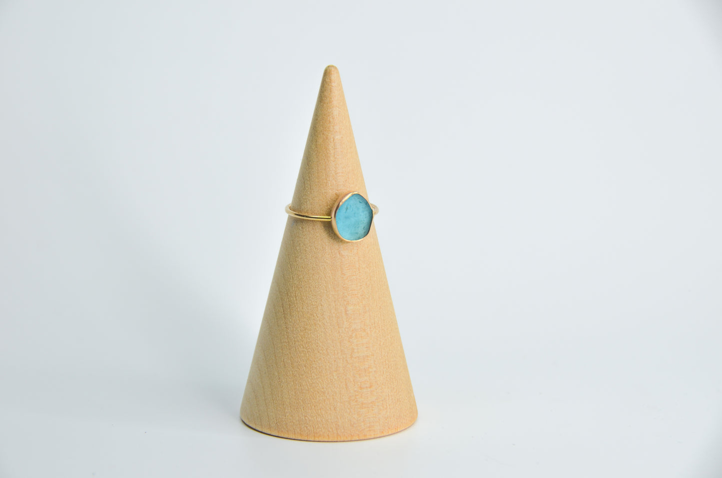 14k Yellow Gold and Very Rare Turquoise Sea Glass