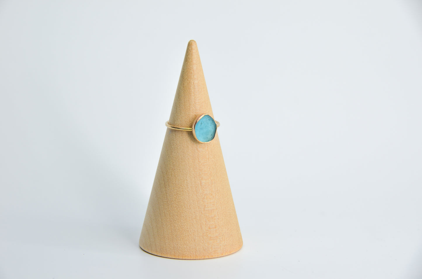 14k Yellow Gold and Very Rare Turquoise Sea Glass