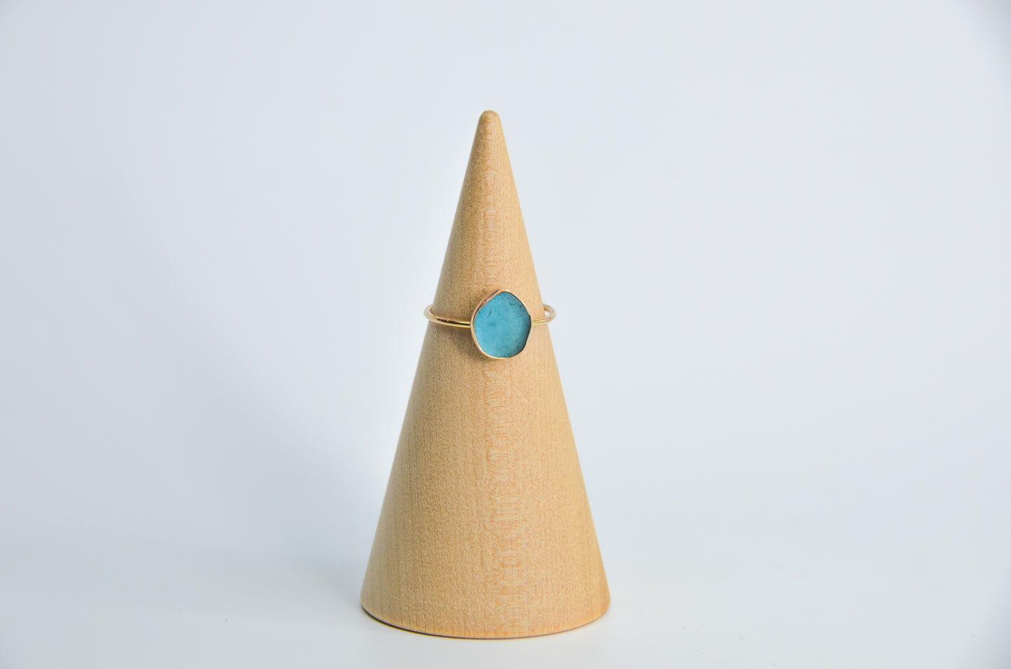 14k Yellow Gold and Very Rare Turquoise Sea Glass