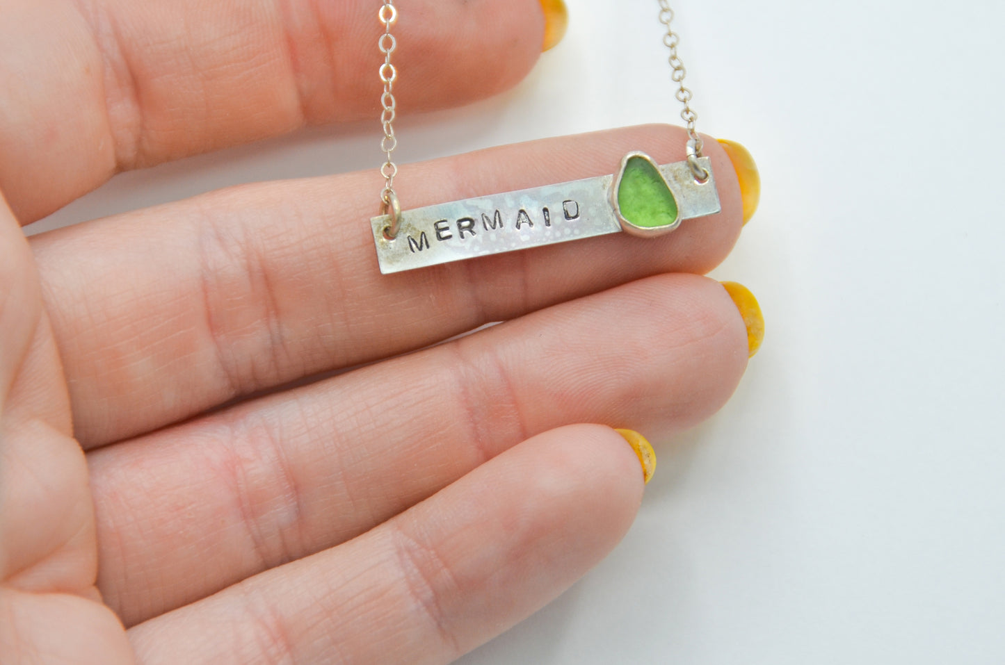 Mermaid Bar Necklace Green Sea Glass Necklace