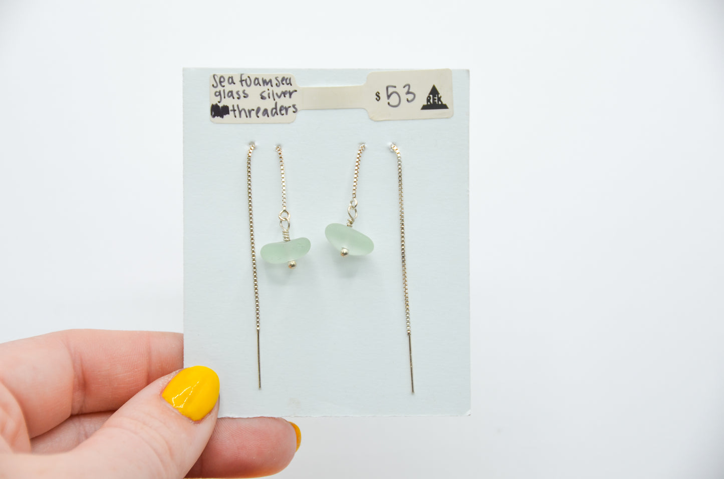 Sea Foam Sea Glass Silver Threaders