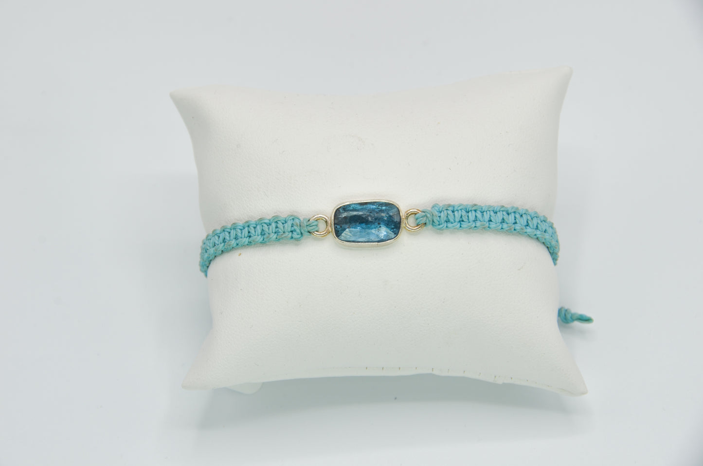 Teal Blue Kyanite On Macrame Bracelet
