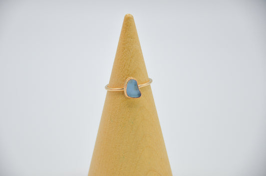 Gold Fill Cornflower Sea Glass Ring Size 8