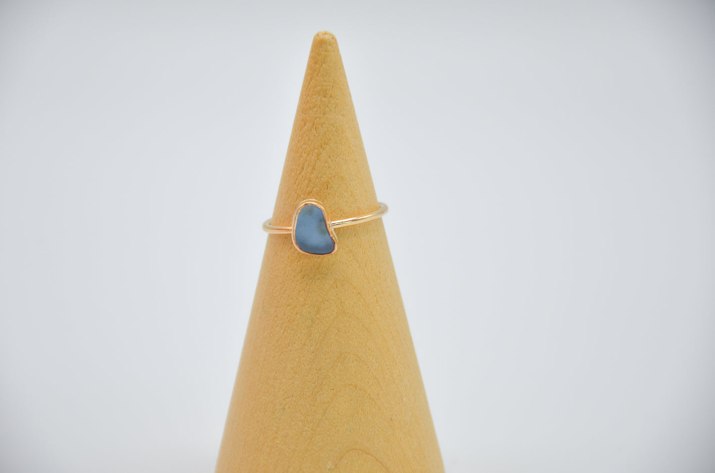 Gold Fill Cornflower Sea Glass Ring Size 8